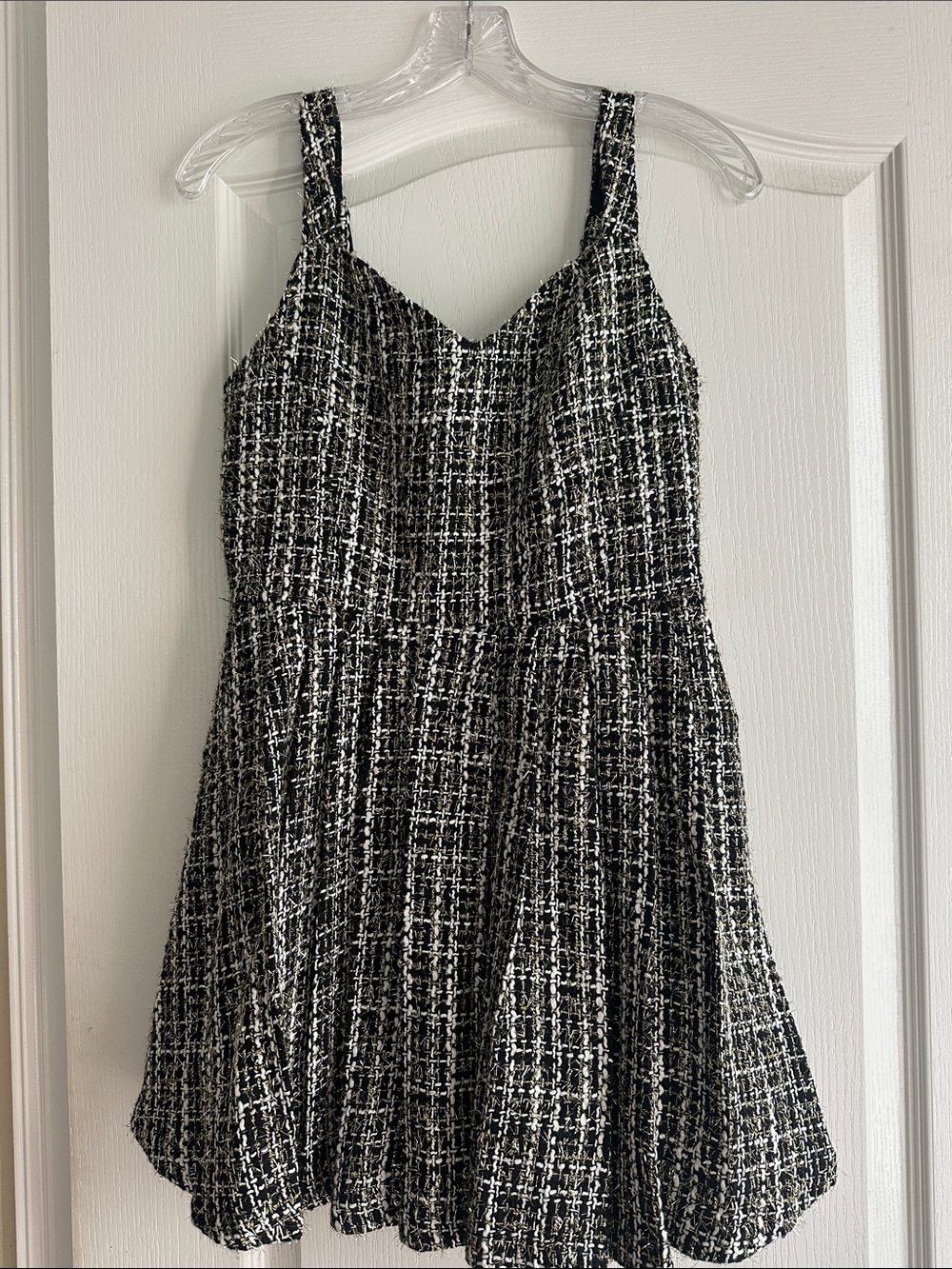 Women’s Black & White Tweed Skater Jumpsuit Dress with shorts NWOT